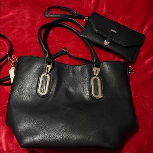 Elegant Black Handbag and Wallet Set